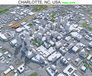 Charlotte City NC, USA 3D Model  50km