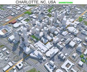 Charlotte Downtown City NC, USA 3D Model  5km
