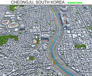 Cheongju Downtown city South Korea 3d model 7km