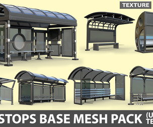 25 Bus Stop Base Mesh Pack with UVs and Textures