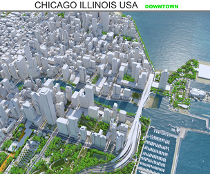 Chicago Downtown City Illinois 3d model 8km