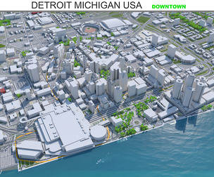 Detroit Downtown City Michigan 3D Model 6km