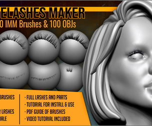 Eyelashes Maker 100 ZBrush IM brushes and 100 OBJs