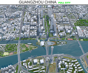 Guangzhou city China 3d model 90 km