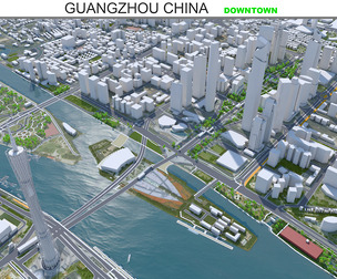 Guangzhou Downtown city China 3d model 7 km