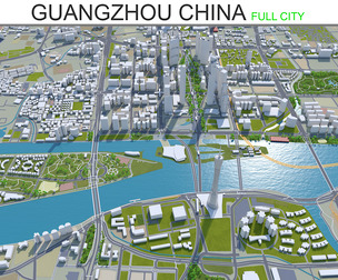 Guangzhou city China 3d model 220 km