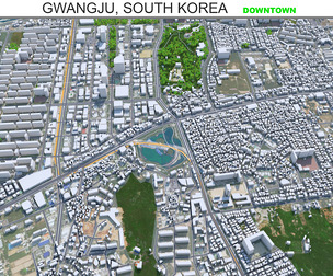 Gwangju Downtown city South Korea 3d model 8km