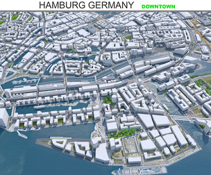 Hamburg Downtown City Germany 3D Model 8km