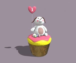 Bunny With Heart Balloon Cupcake