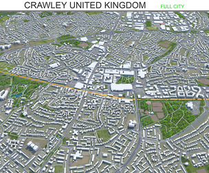 Crawley city United Kingdom 3d model 25km