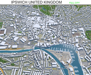 Ipswich city United Kingdom 3d model 30km
