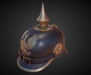 WWI Prussian Pickelhaube Spiked Helmet - Low Poly