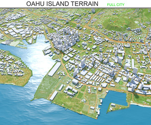 Oahu City Island Terrain 3d model 90km