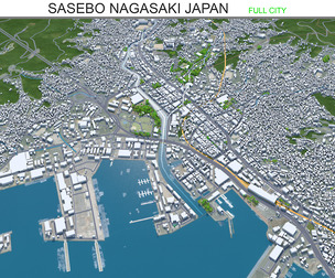 Sasebo City Nagasaki Japan 3d model 30km