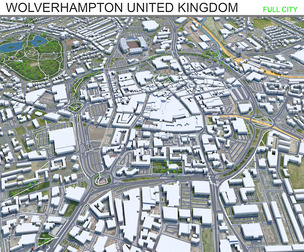 Wolverhampton city United Kingdom 3d model 30km