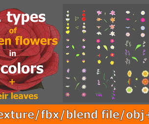 11 types of Garden flowers in 4 colors-Game Ready