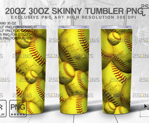 20oz Dirty Softball Skinny Tumbler SEAMLESS Design