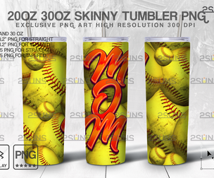 20oz Dirty Softball Skinny Tumbler SEAMLESS Design