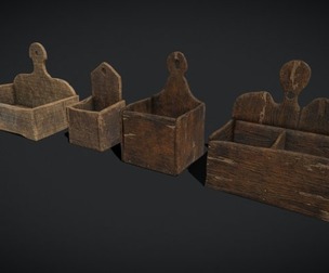 Four Rustic Medieval Crates