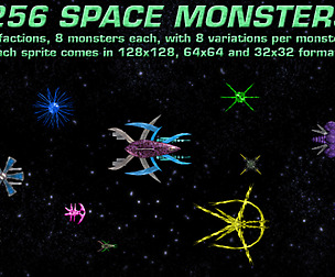 256 Topdown Space Monster Sprites
