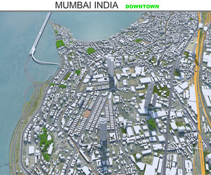 Mumbai Downtown City  india 3D Model 8km