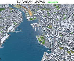 Nagasaki city Japan 3d model 60km