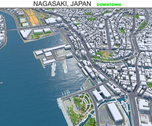 Nagasaki Downtown city Japan 3d model 6km