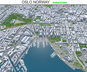 Oslo Downtown City Norway 3D Model 8km