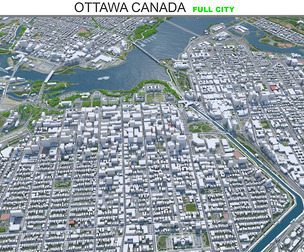 Ottawa City Canada 3D Model 100km
