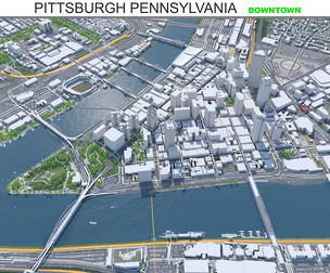 Pittsburgh Downtown City Pennsylvania 3D Model 8km