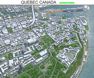 Quebec Downtown City Canada 3D Model 8km