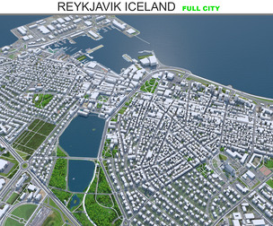 Reykjavik city Iceland 3d model 50km