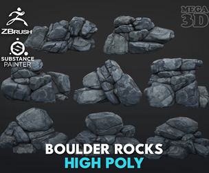 High poly Boulder Rock 230414