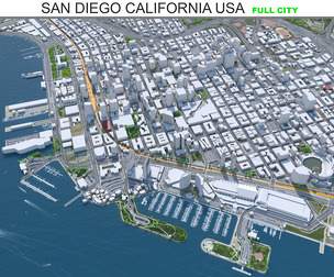 San Diego City California 3D Model 70km