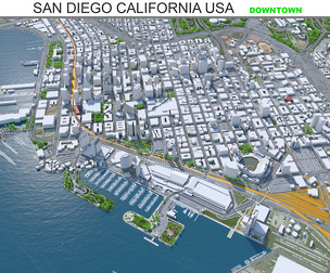 San Diego Downtown City California 3D Model 8km