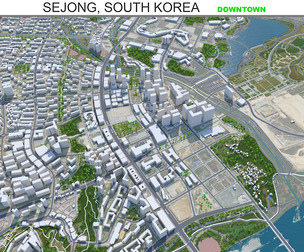 Sejong downtown city Korea 3d model 8km
