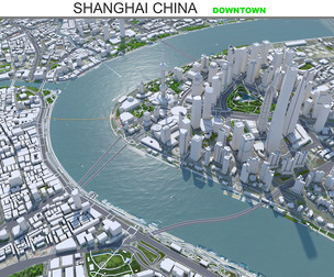 Shanghai downtown City China 3D Model 8km