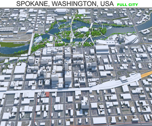Spokane city Washington USA 3d model 35km
