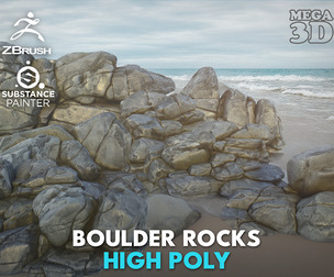 High poly Boulder Rock 230418