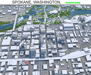 Spokane downtown city Washington USA 3d model 6km