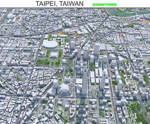 Taipei downtown city Taiwan 3d model 8km