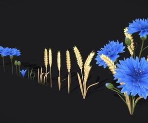 Stylized Cornflower and Wheat