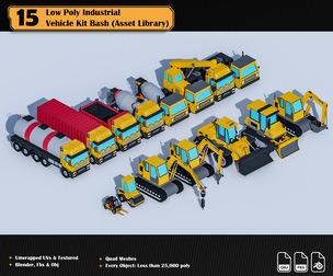 15 Low Poly Industrial Vehicle Asset Library