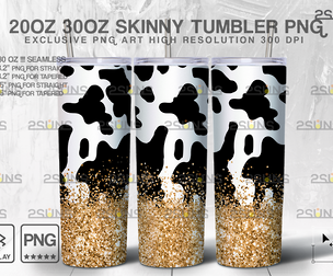 20oz CowHide Gold Glitter Skinny Tumbler