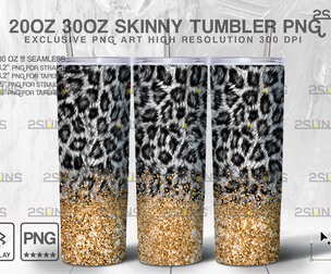 20oz Glitter Gold Leopard Skinny Tumbler
