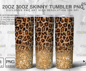 20oz Glitter Gold Leopard Skinny Tumbler