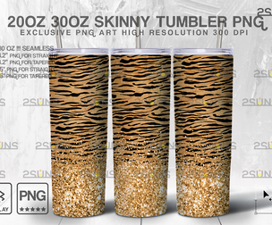 20oz Glitter Gold Leopard Skinny Tumbler
