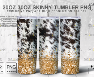 20oz CowHide Gold Glitter Skinny Tumbler