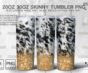 20oz CowHide Gold Glitter Skinny Tumbler