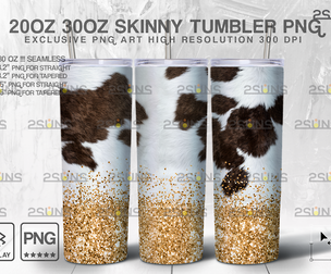 20oz CowHide Gold Glitter Skinny Tumbler